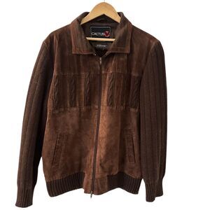 Cactus Italy Men's Vintage 80's Leather and Acrylic Knit Full Zip Jacket Size L‎